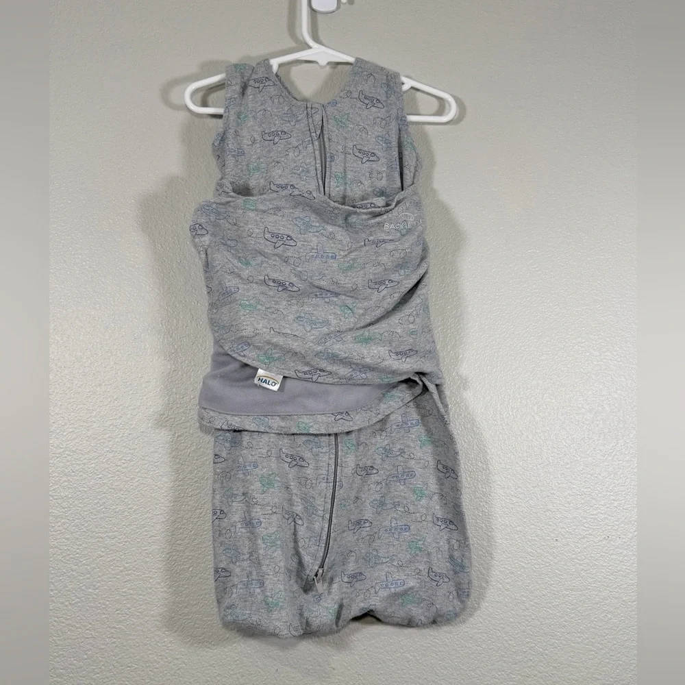 Halo Grey Sleep Sack with Blue and Green Airplane Print